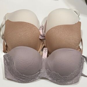 Women's Lace Trim Bra Set - Cream, Tan, and Gray